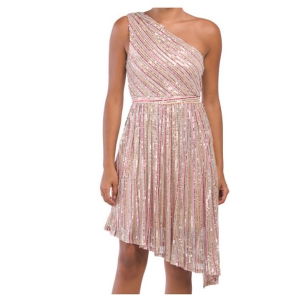 Laundry By Shelli Segal Pink and Gold Asymmetrical Dress - Picture 3 of 16